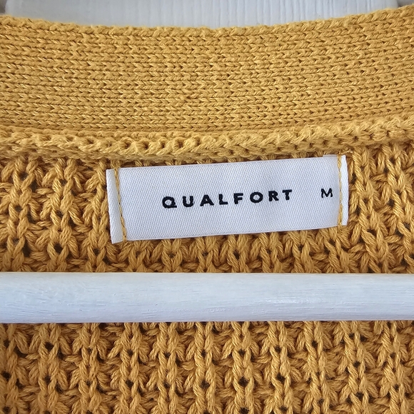 QUALFORT Oversized Mustard Cardigan M Cotton Grandpa Chunky Knit Sweater Jacket - Picture 9 of 14